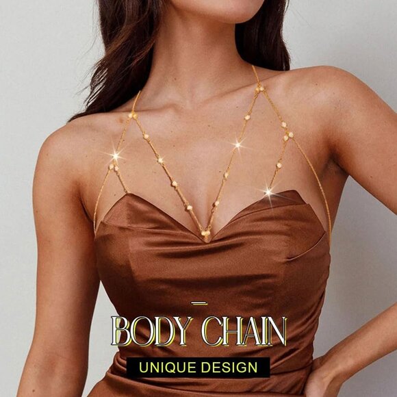 Boho Layered Bra Body Chain Sparkly Crystal Chest Chain Beach BIkini - Picture 2 of 7